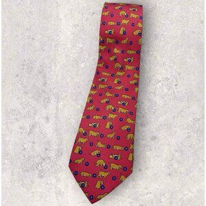 HERMÈS 7379 PA Silk Tie FRANCE Red Puppy Ball W:3.4" EUC